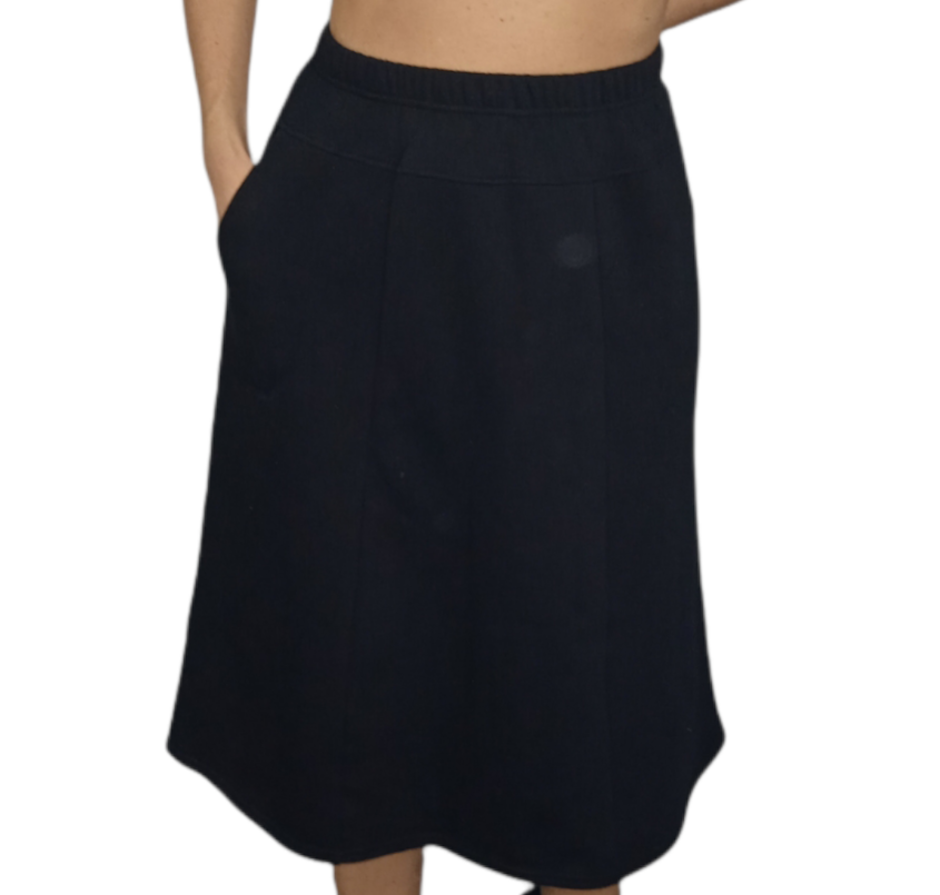 Γυναικεία φούστα φούτερ 100% βαμβάκι μαύρη με τσέπες και λάστιχο στη μέση