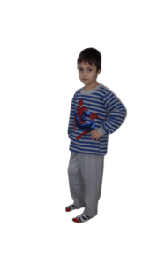 Παιδική πυζάμα αγοριών 100% βαμβάκι ελληνικής ραφής, μπλούζα ριγέ ραφ με γκρι με στάμπα spiderman,,γκρι παντελόνι