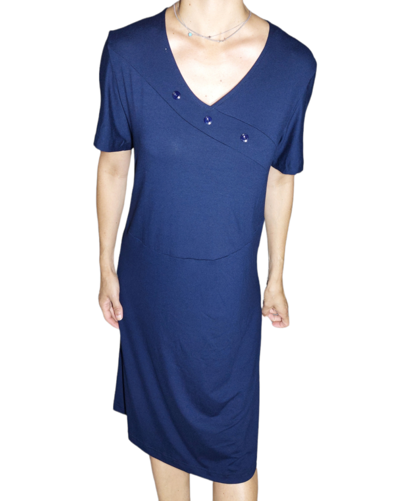 Φόρεμα Βισκόζ Κοντό Μανίκι με βε Μονόχρωμο Μπλε