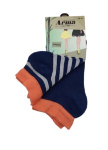 Κάλτσα σοσόνι έως τον αστράγαλο μπαμπού συσκευασία 2 τεμαχίων, μπλε με πορτοκαλί τελείωμα και ριγέ μπλε με γκρι και πορτοκαλί τελείωμα