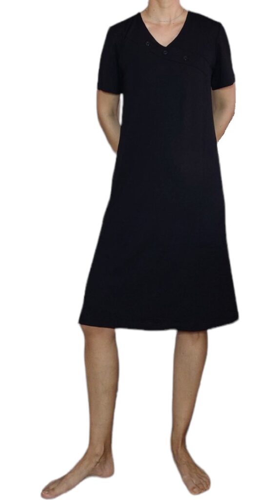 Φόρεμα Βισκόζ Κοντό Μανίκι με βε Μονόχρωμο Μαύρο