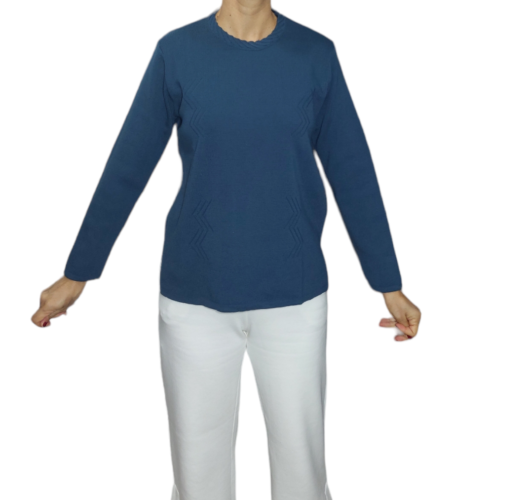 Μπλούζα ακρυλική ραφ σε ελαστική με ανάγλυφο σχέδιο στο λαιμό και ένα ελαφρύ μπροστά δεξιά και αριστερά από το ύψος του στήθους και κάτω.